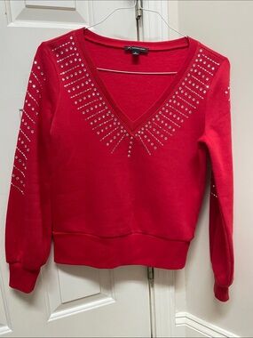 INC International Concepts Red V-Neck Studded Sweatshirt